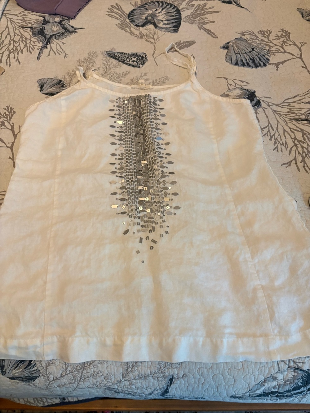 Eileen Fisher Cream Linen Camisole with Silver Sequin Detail